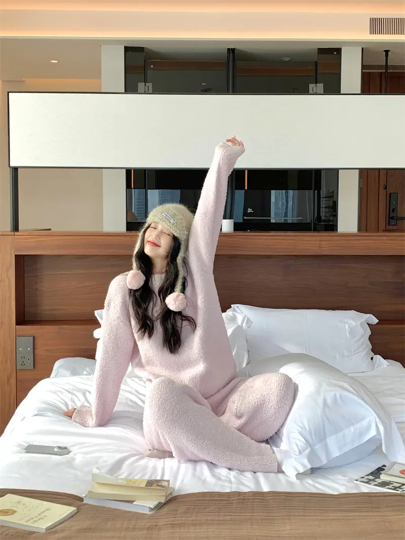 순수한 둥근 목 반모직 홈웨어 세트 상세 이미지 10