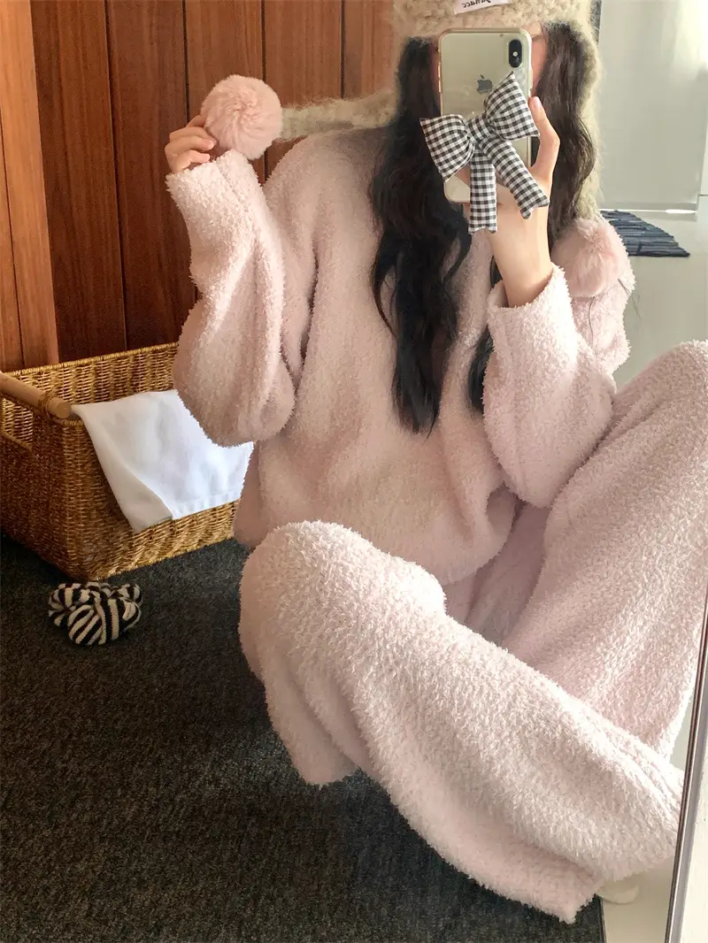 순수한 둥근 목 반모직 홈웨어 세트 상세 이미지 11