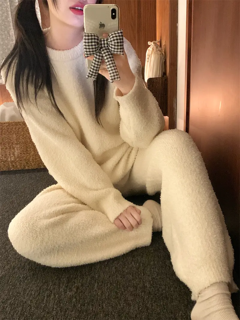 순수한 둥근 목 반모직 홈웨어 세트 상세 이미지 13