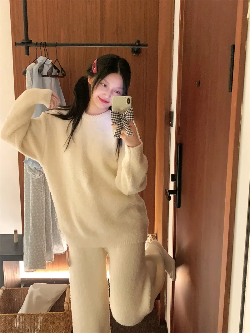 순수한 둥근 목 반모직 홈웨어 세트 상세 이미지 14