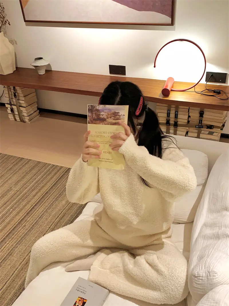 순수한 둥근 목 반모직 홈웨어 세트 상세 이미지 16