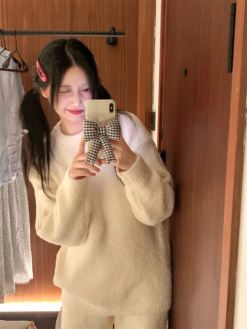 순수한 둥근 목 반모직 홈웨어 세트 상세 이미지 17