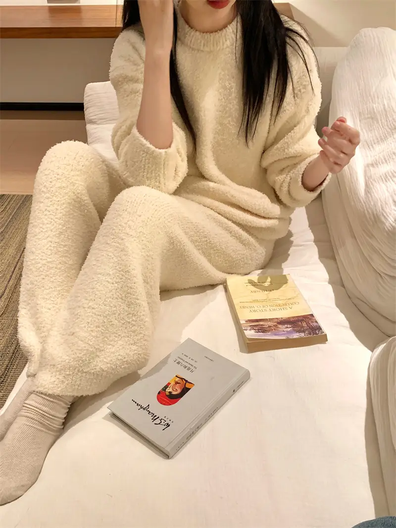 순수한 둥근 목 반모직 홈웨어 세트 상세 이미지 18