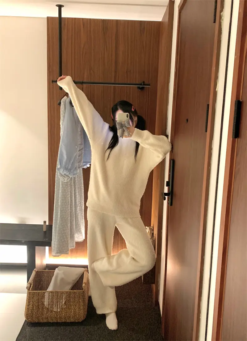 순수한 둥근 목 반모직 홈웨어 세트 상세 이미지 19