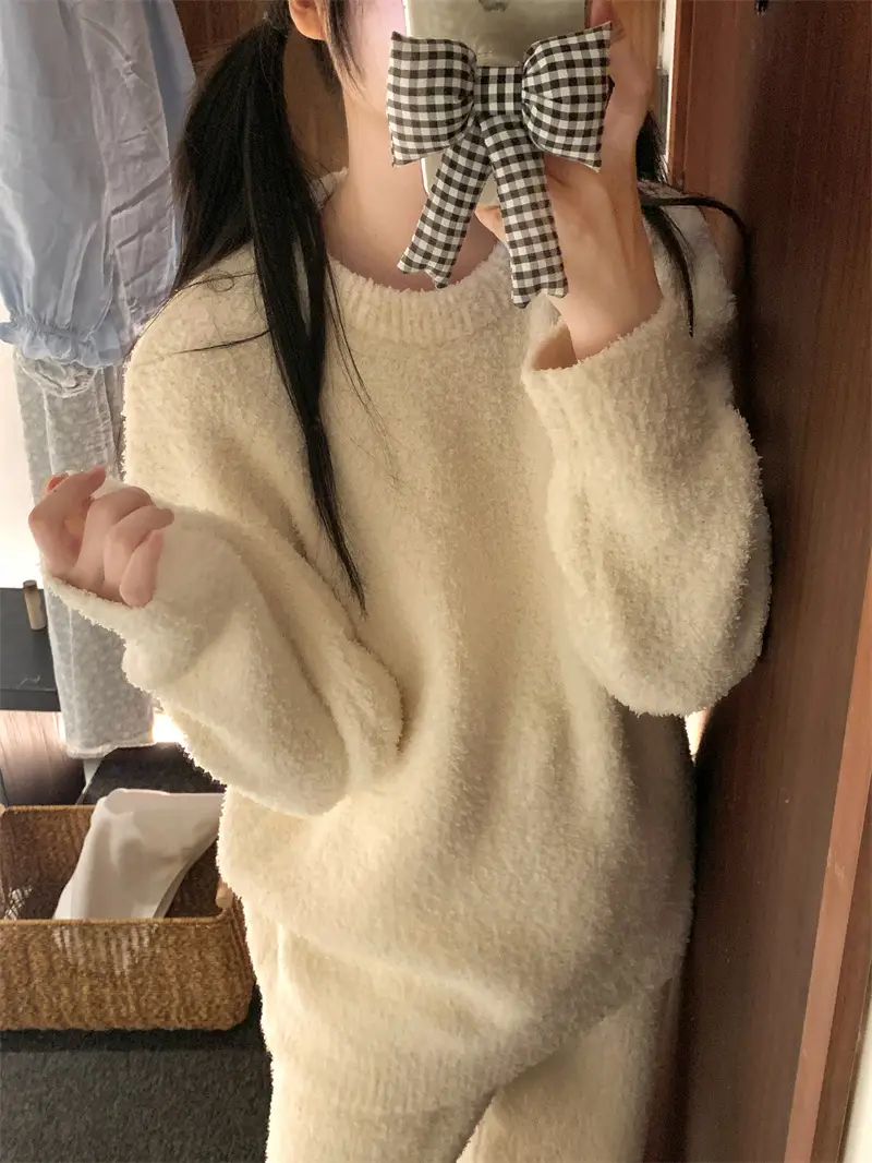 순수한 둥근 목 반모직 홈웨어 세트 상세 이미지 20