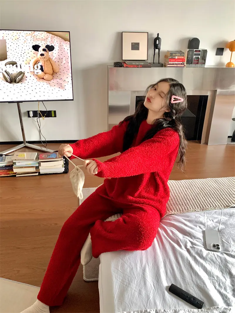 순수한 둥근 목 반모직 홈웨어 세트 상세 이미지 28