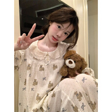 批发实拍  卡通<b class='q'>小熊</b>蝴蝶结花边领家居服睡衣套装