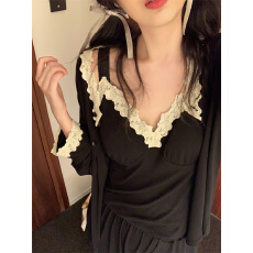 批发实拍 舒适亲肤v领蕾丝边吊带可外穿家居服<b class='q'>三件套</b><b class='q'>睡衣</b>套装