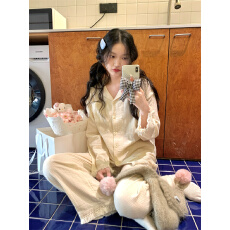 批发实拍 简约时尚纯棉小<b class='q'>翻领</b>设计流苏拼接家居服睡衣套装