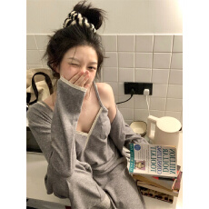 批发+灰色 实拍 v领花边吊带<b class='q'>三件套</b>毛巾绒简约家居服<b class='q'>睡衣</b>套装