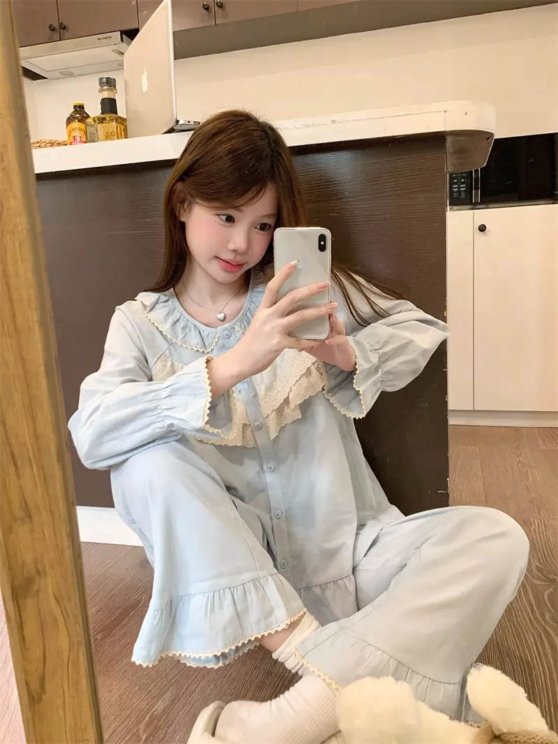 순면 레이스 하트 넥 홈웨어 세트 상세 이미지 2