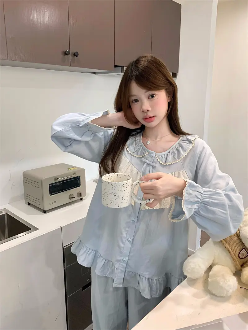순면 레이스 하트 넥 홈웨어 세트 상세 이미지 3