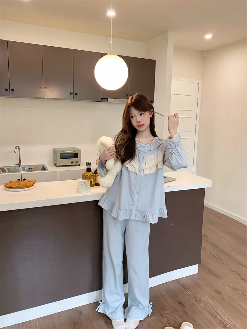 순면 레이스 하트 넥 홈웨어 세트 상세 이미지 4