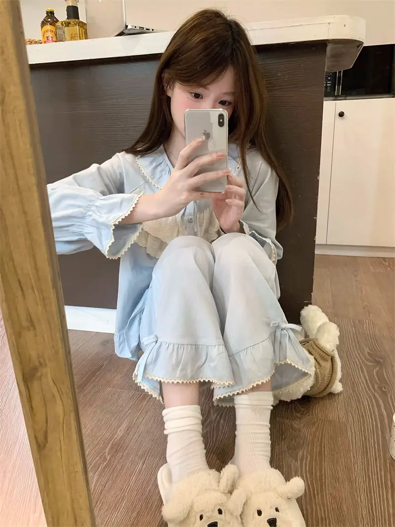 순면 레이스 하트 넥 홈웨어 세트 상세 이미지 5