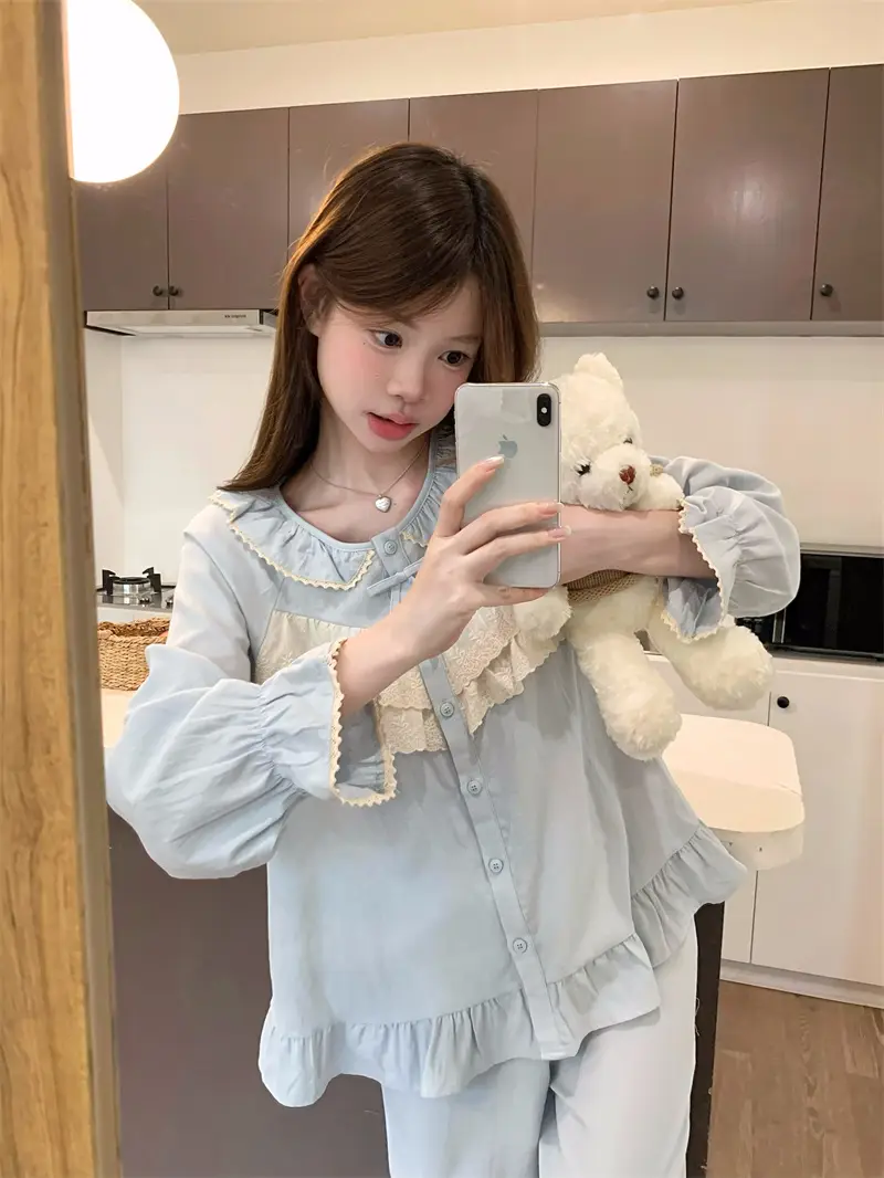 순면 레이스 하트 넥 홈웨어 세트 상세 이미지 7