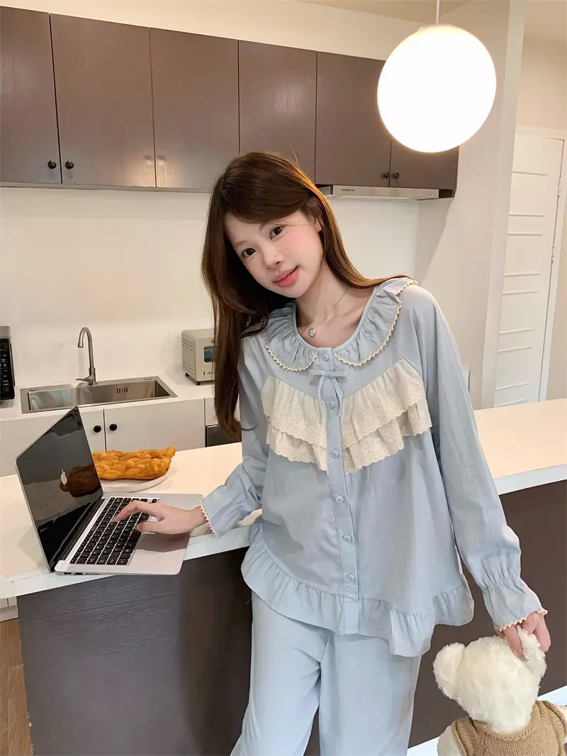 순면 레이스 하트 넥 홈웨어 세트 상세 이미지 8