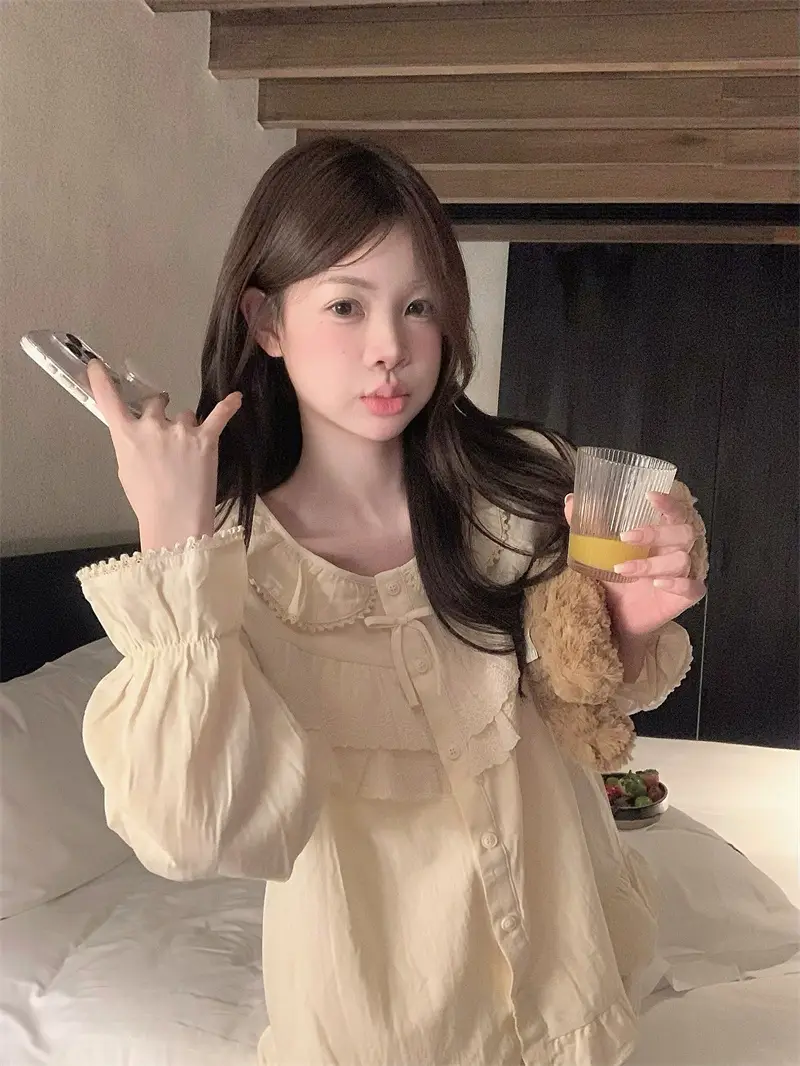 순면 레이스 하트 넥 홈웨어 세트 상세 이미지 15