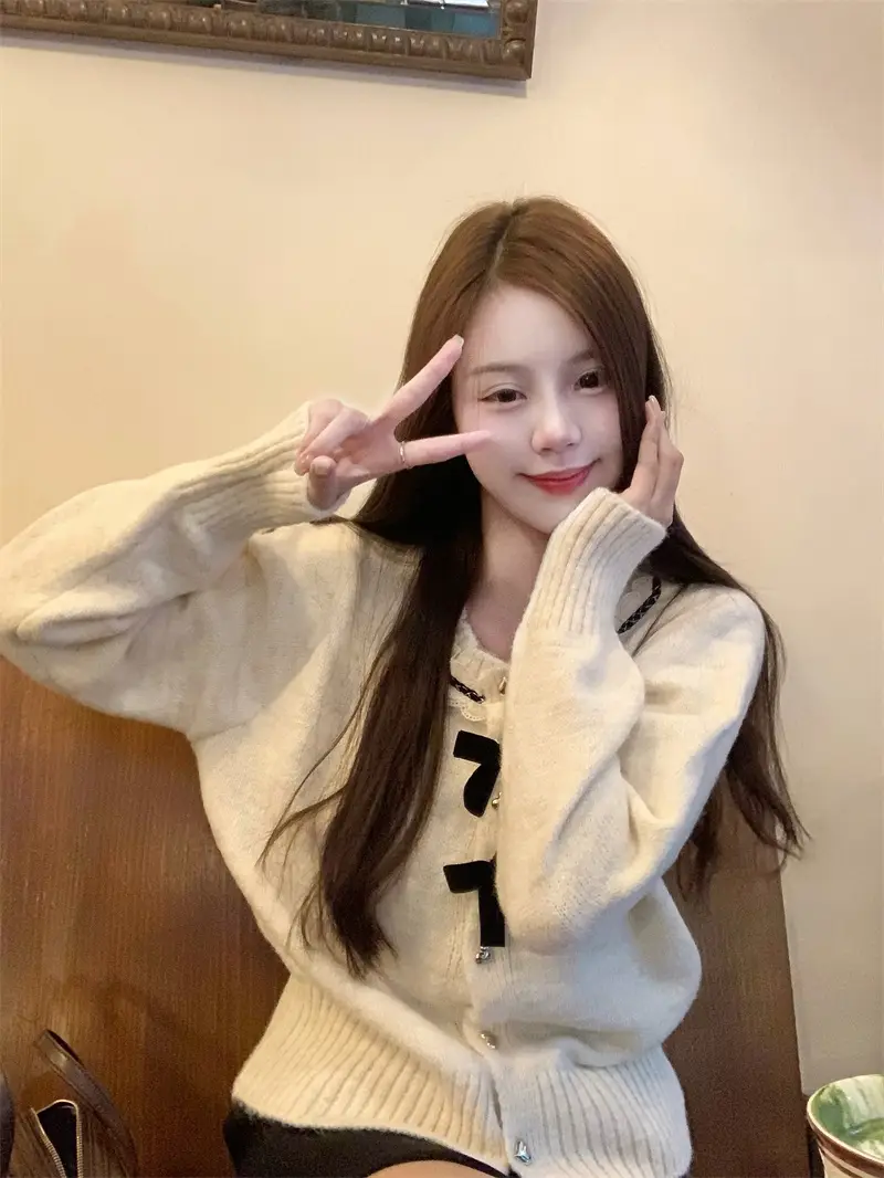 레이스 꽃단장 리본 단추 가디건 상세 이미지 2