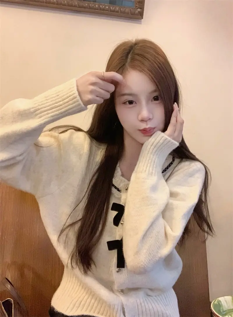 레이스 꽃단장 리본 단추 가디건 상세 이미지 4