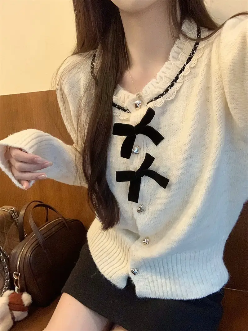 레이스 꽃단장 리본 단추 가디건 상세 이미지 6