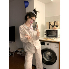 批发实拍 小翻领木耳边小清新娃娃领<b class='q'>纯棉</b>双层纱<b class='q'>家居服</b>睡衣套装