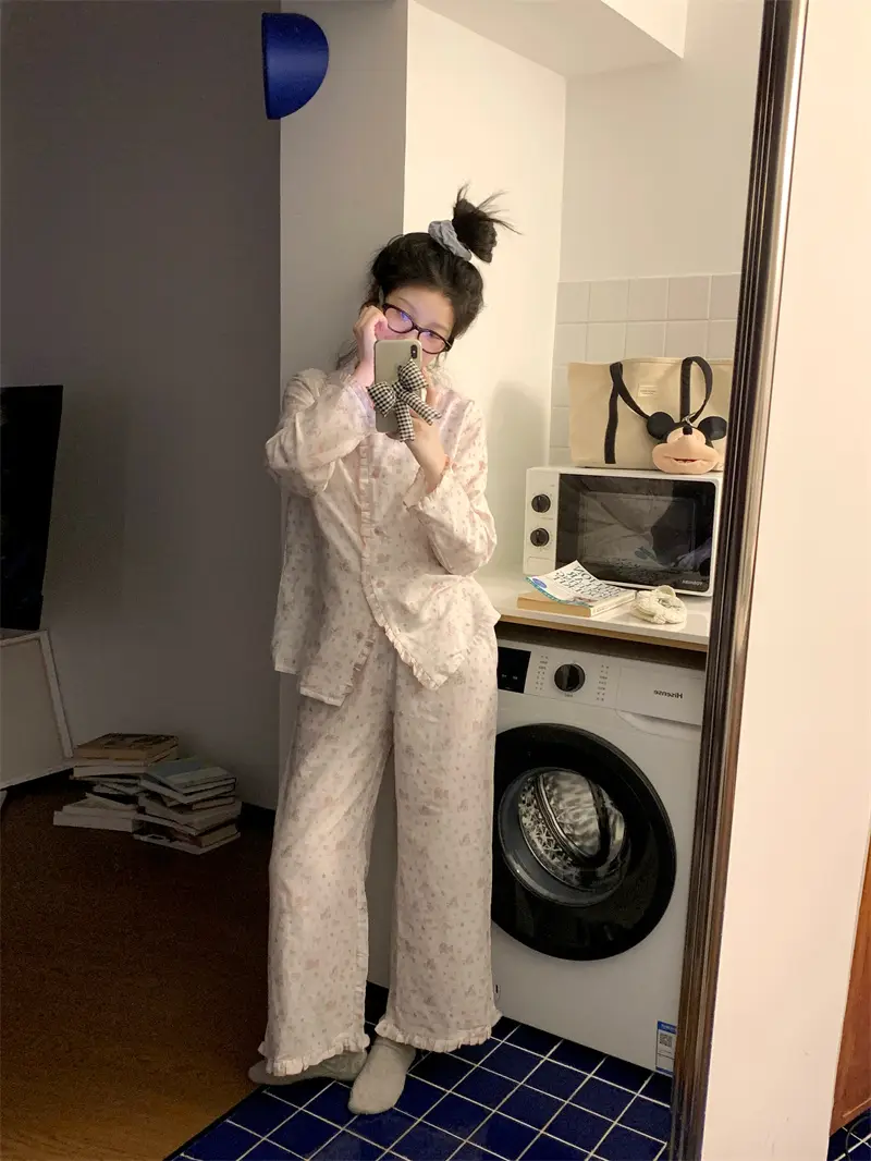 프릴 폴드 칼라 면 더블 거즈 홈웨어 세트 상세 이미지 8