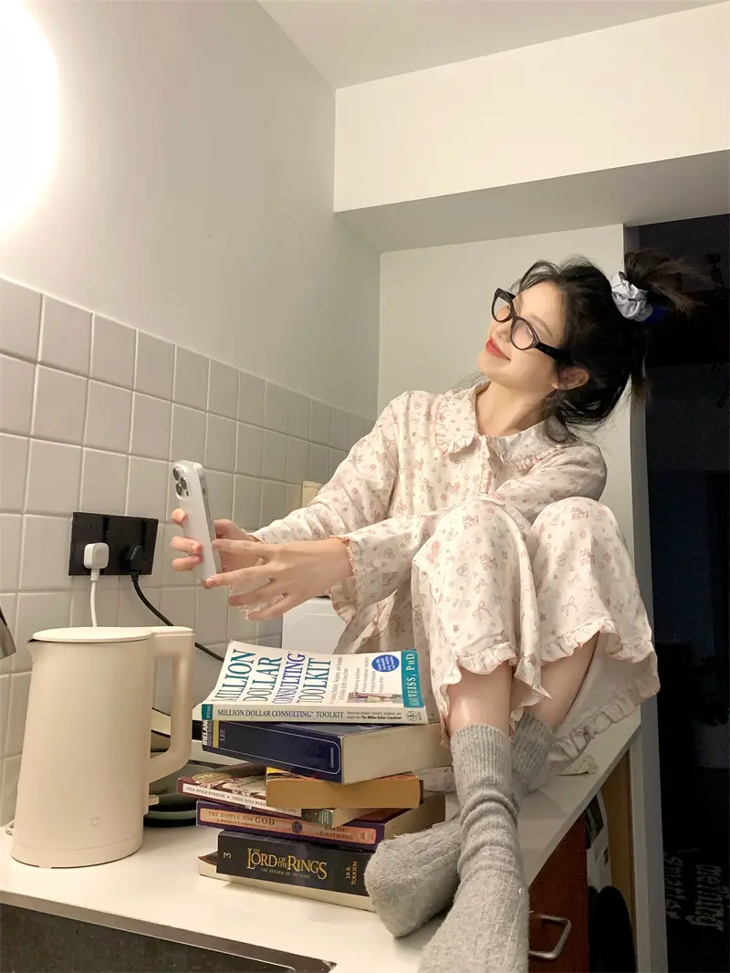 프릴 폴드 칼라 면 더블 거즈 홈웨어 세트 상세 이미지 10