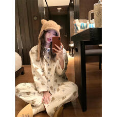 批发实拍 冬季菱格夹棉韩系蝴蝶结小熊保暖家居服<b class='q'>睡衣</b><b class='q'>套装</b>