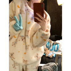 批发实拍  冬日暖糯月亮小狗毛绒保暖家居服<b class='q'>睡衣</b><b class='q'>套装</b>