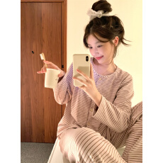 批发实拍 韩系简约慵懒条纹<b class='q'>家居服</b>睡衣套装