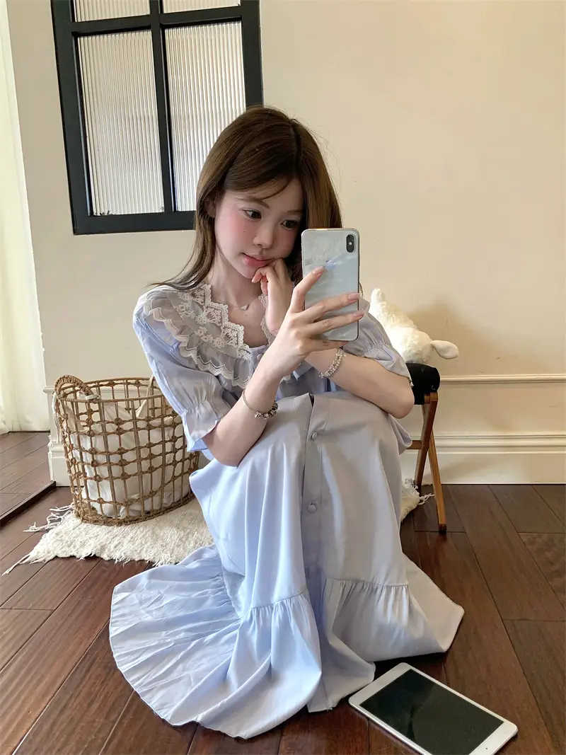 러블리 아이스 실크 프렌치 홈웨어 나이트드레스 상세 이미지 3