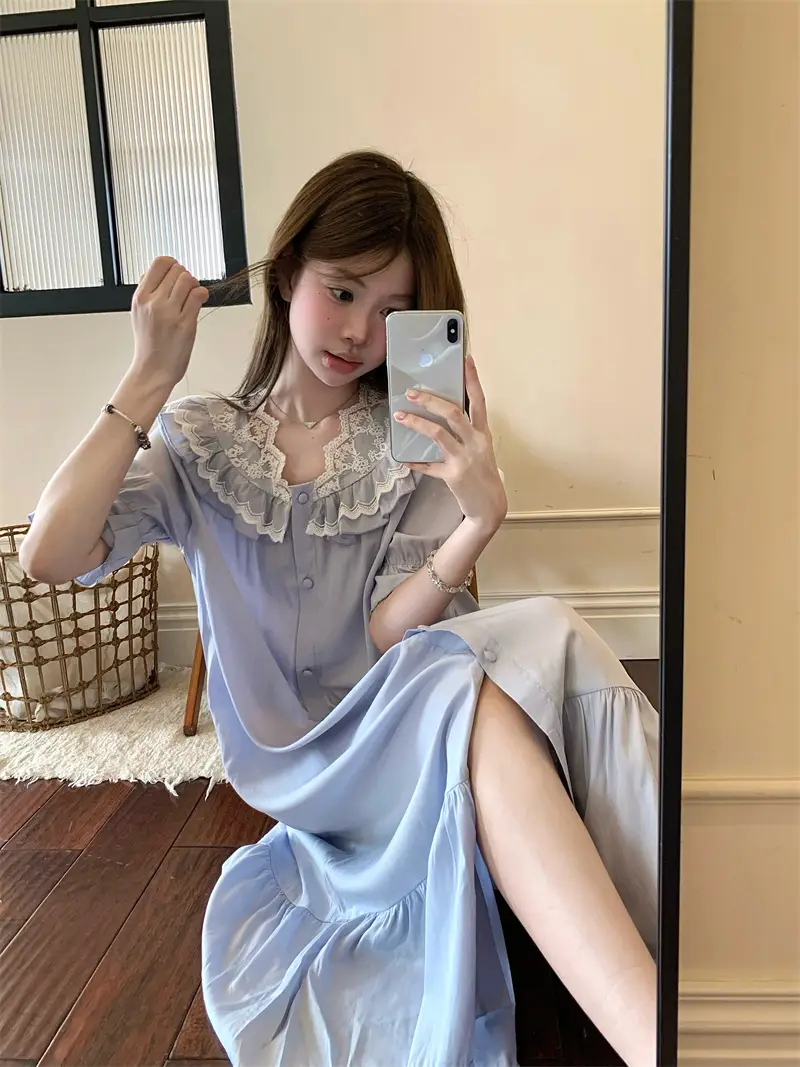 러블리 아이스 실크 프렌치 홈웨어 나이트드레스 상세 이미지 8