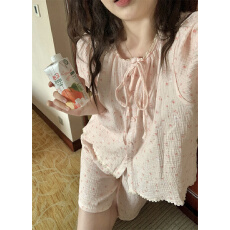 批发实拍 甜美粉色少女蕾丝拼接花边家居服睡衣套装