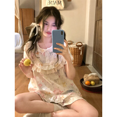 批发实拍  可爱宫廷风甜美花边少女蝴蝶结家居服睡衣套装