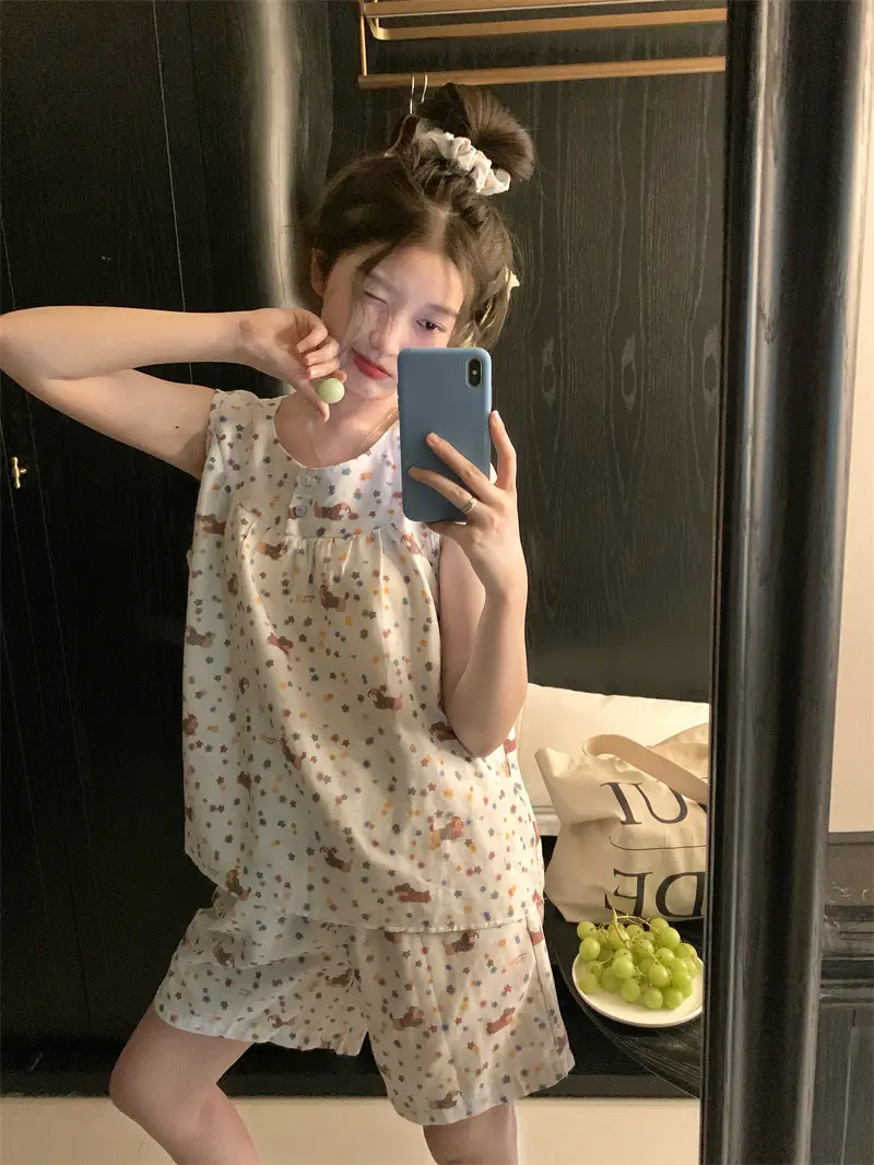 별 강아지 프린팅 민소매 홈웨어 세트 상세 이미지 2