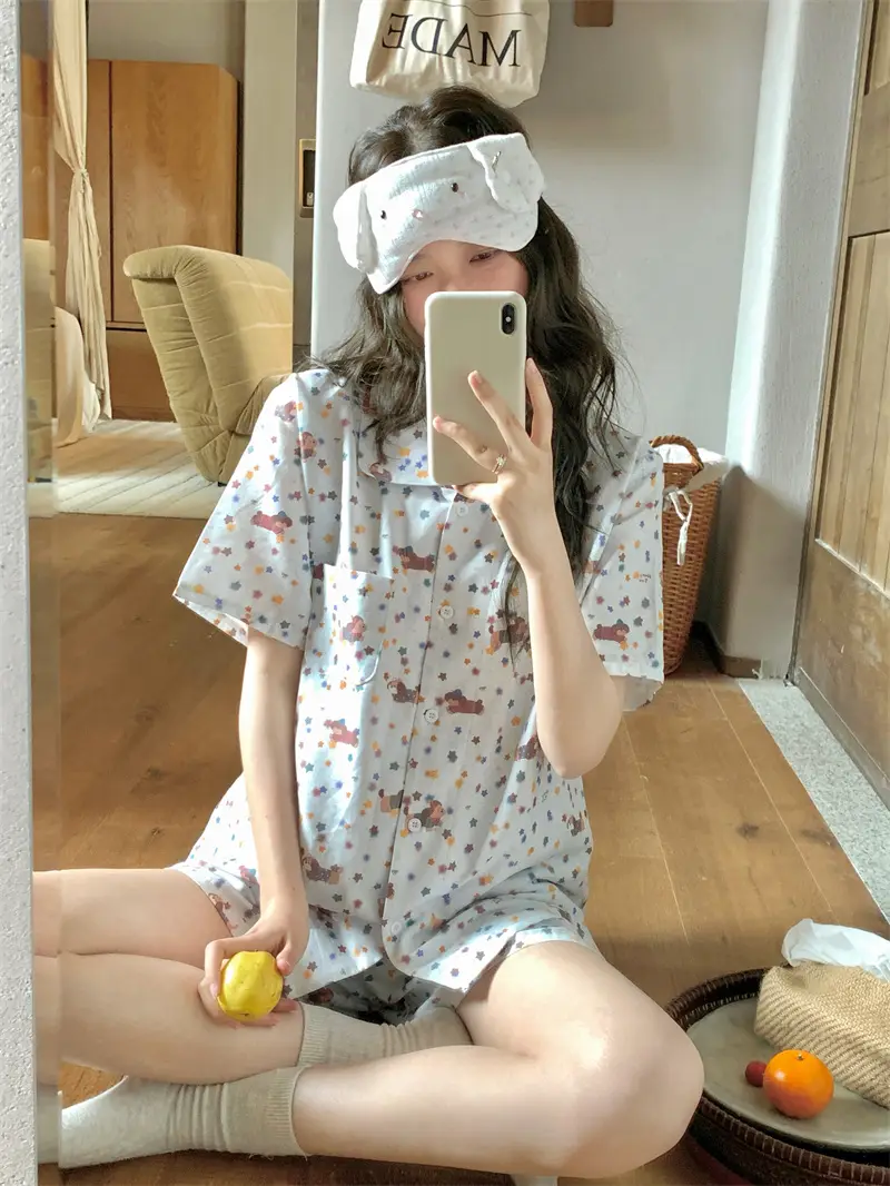 스타 프린팅 면 반소매 쇼츠 홈웨어 세트 상세 이미지 2