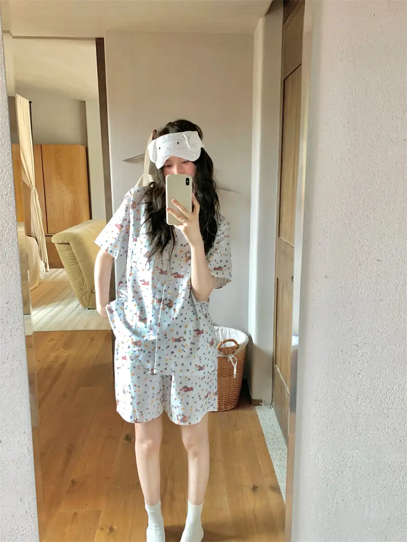 스타 프린팅 면 반소매 쇼츠 홈웨어 세트 상세 이미지 3