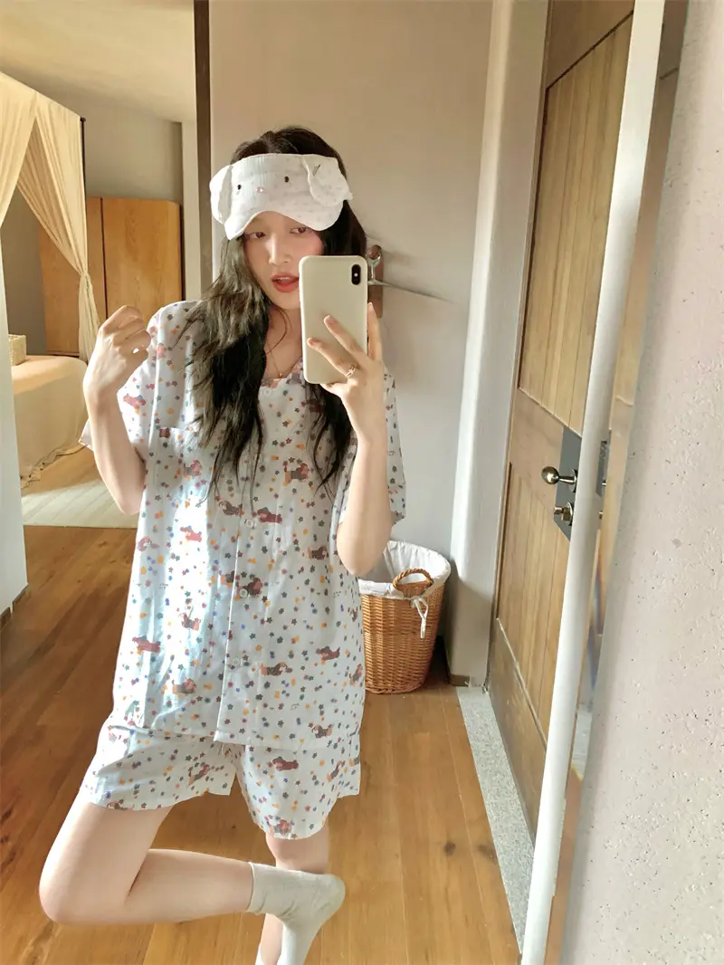 스타 프린팅 면 반소매 쇼츠 홈웨어 세트 상세 이미지 4