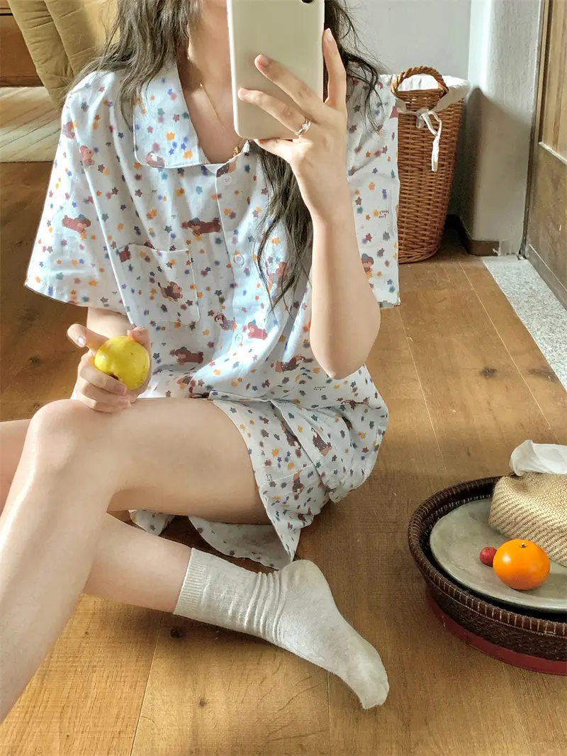스타 프린팅 면 반소매 쇼츠 홈웨어 세트 상세 이미지 6