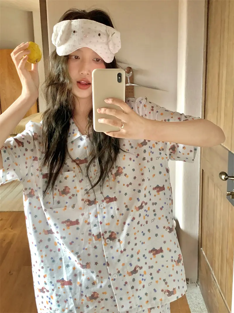 스타 프린팅 면 반소매 쇼츠 홈웨어 세트 상세 이미지 7