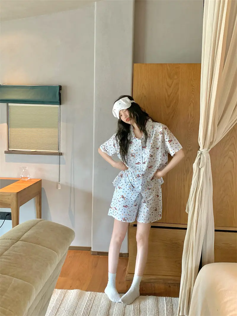 스타 프린팅 면 반소매 쇼츠 홈웨어 세트 상세 이미지 8