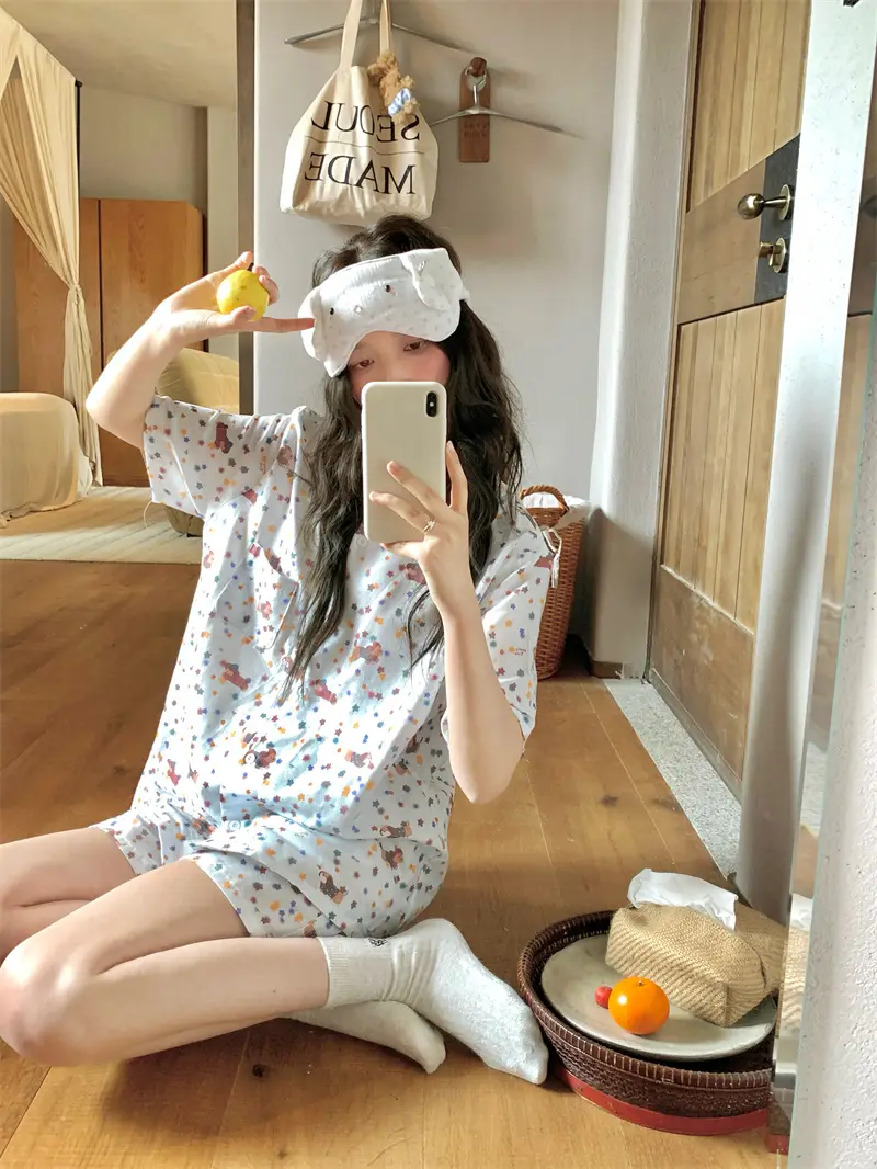 스타 프린팅 면 반소매 쇼츠 홈웨어 세트 상세 이미지 10