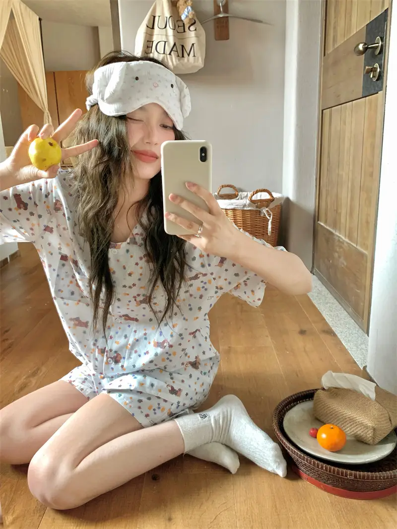 스타 프린팅 면 반소매 쇼츠 홈웨어 세트 상세 이미지 12