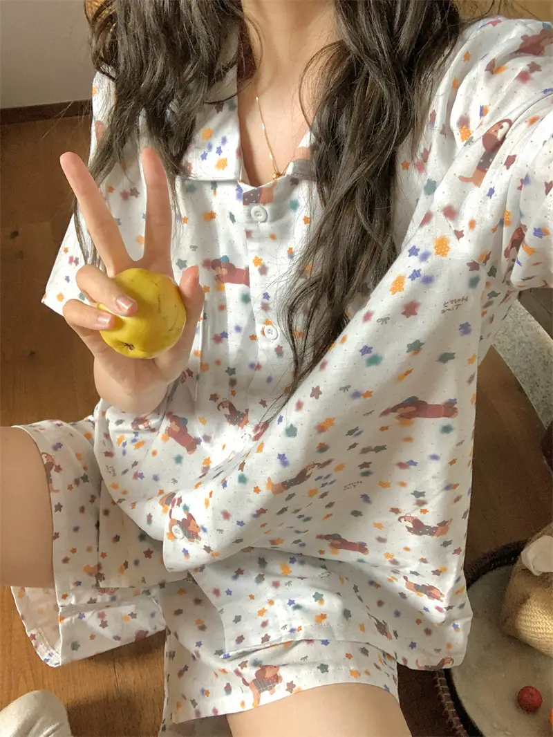 스타 프린팅 면 반소매 쇼츠 홈웨어 세트 상세 이미지 13