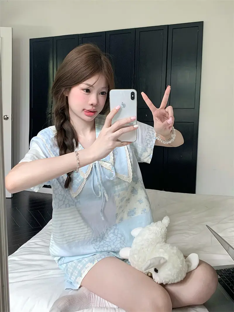 여름 농촌 스타일 블라우스 홈웨어 세트 상세 이미지 4