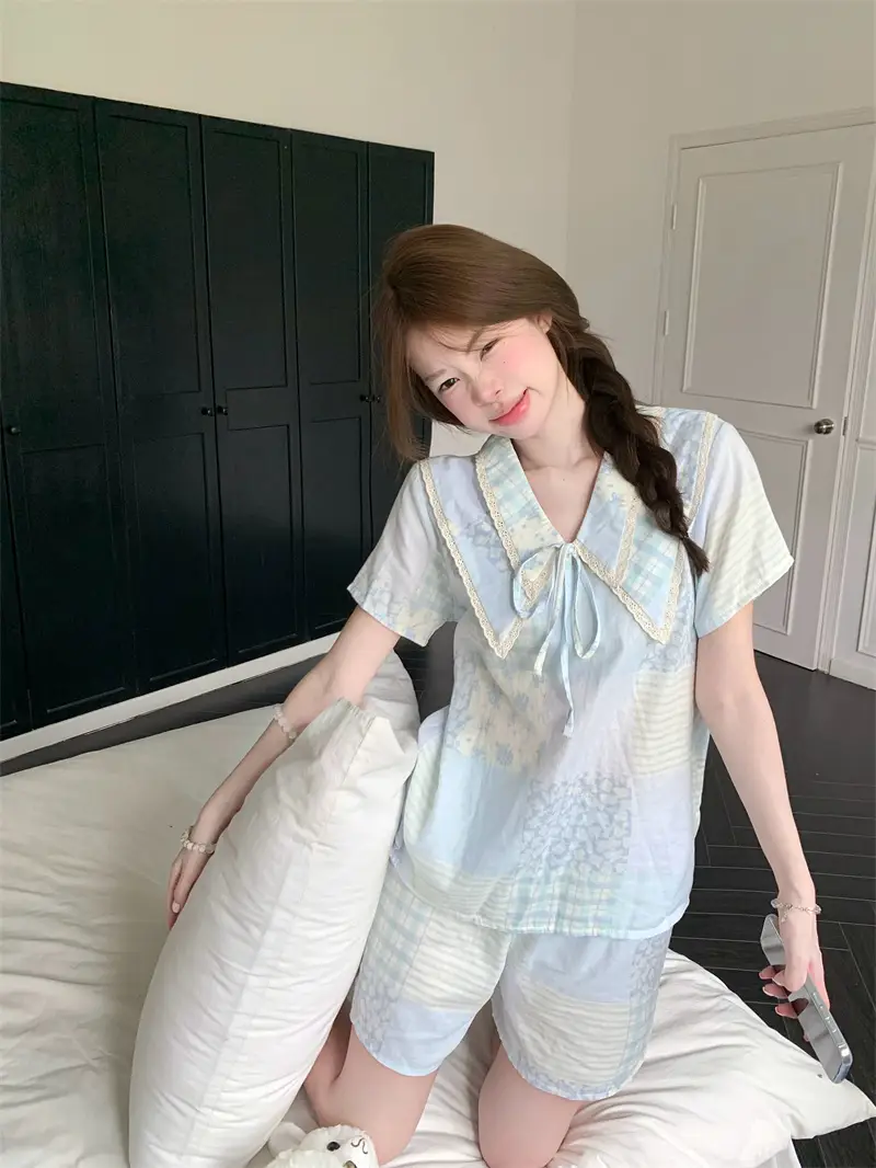 여름 농촌 스타일 블라우스 홈웨어 세트 상세 이미지 5