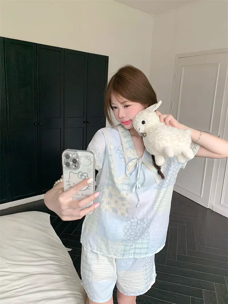 여름 농촌 스타일 블라우스 홈웨어 세트 상세 이미지 10