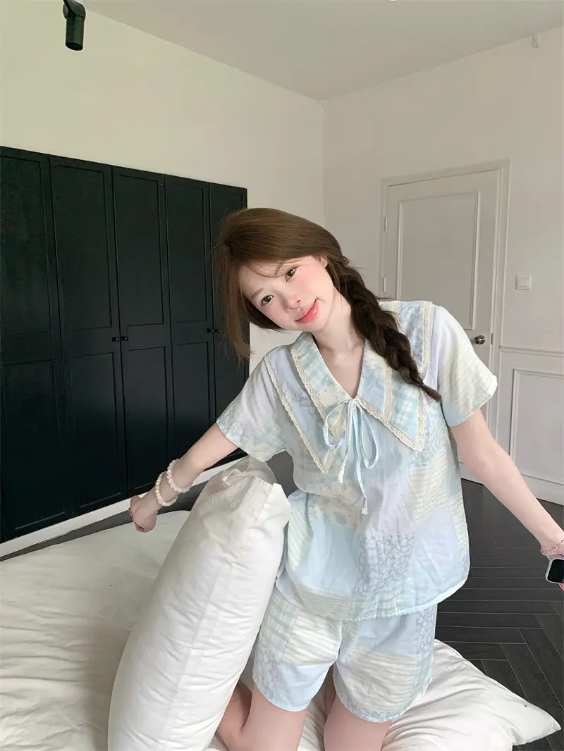 여름 농촌 스타일 블라우스 홈웨어 세트 상세 이미지 12