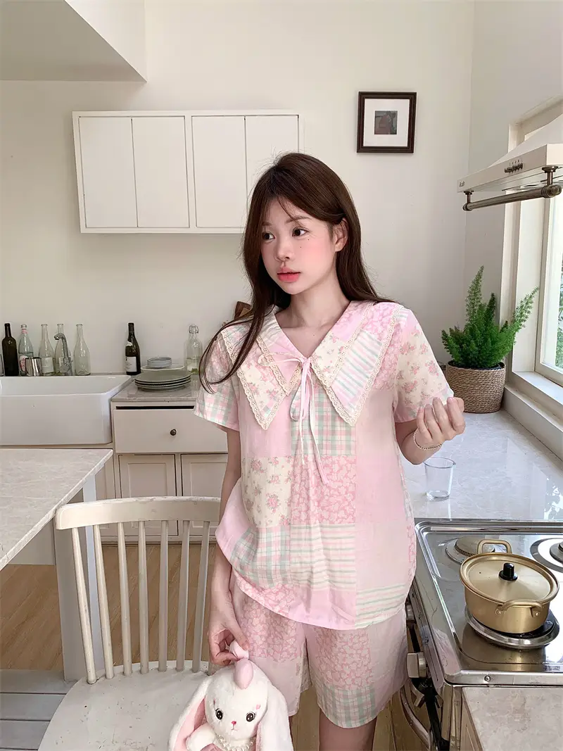 여름 농촌 스타일 블라우스 홈웨어 세트 상세 이미지 16