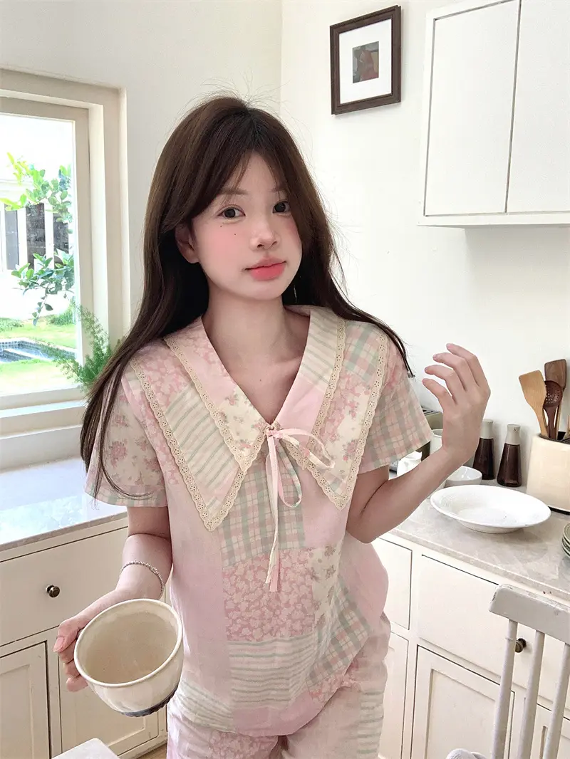 여름 농촌 스타일 블라우스 홈웨어 세트 상세 이미지 19